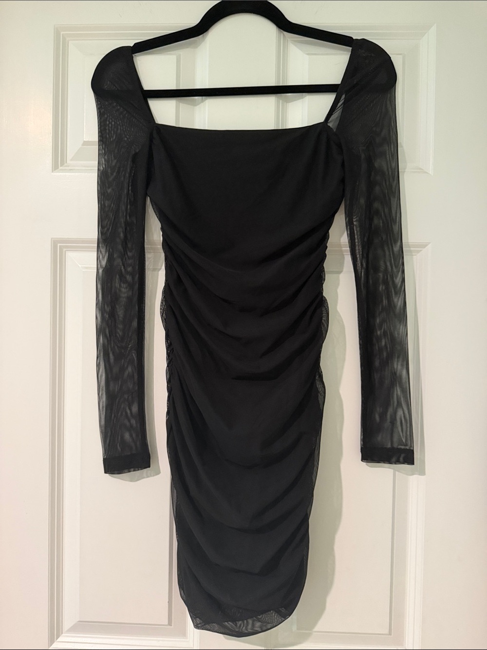 Princess Polly Black Ruched Mesh Sleeve Midi Dress